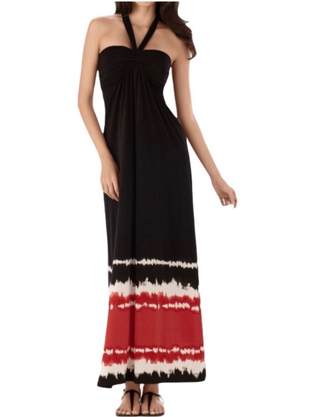 SOMA Faye Soft Black Tie Dye Border Convertible Strap Maxi Dress Size Medium